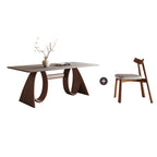Mid-century Trapezoidal Solid Wood Base Dining Table Set - image 1