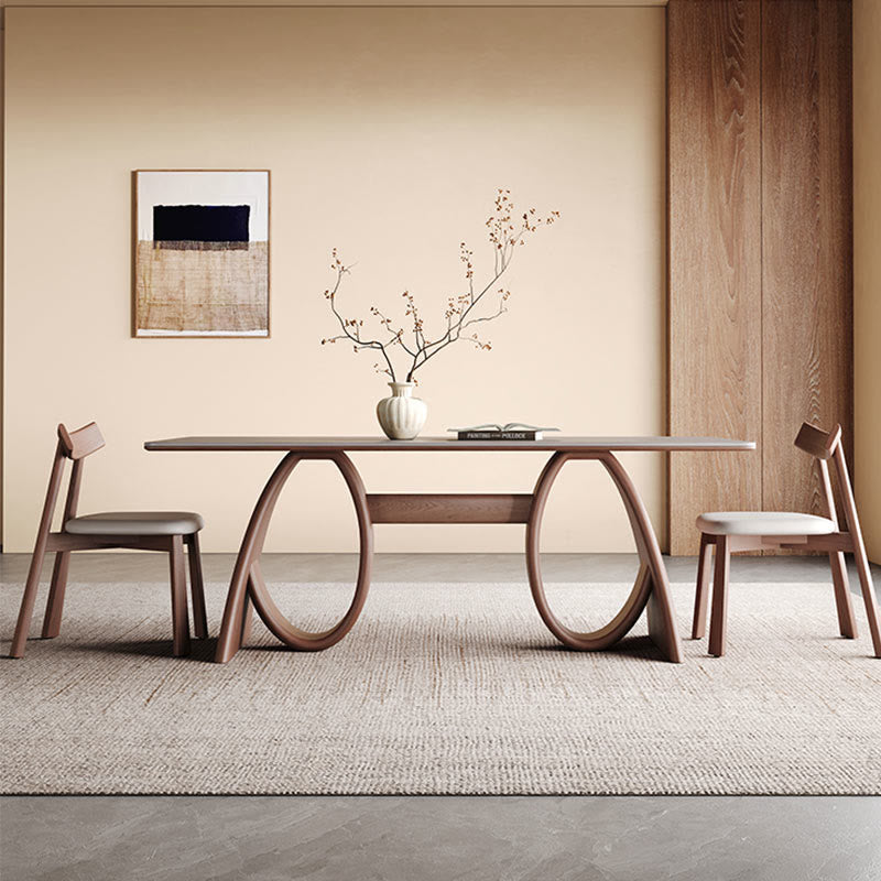 Mid-century Trapezoidal Solid Wood Base Dining Table Set