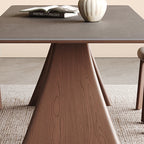 Mid-century Trapezoidal Solid Wood Base Dining Table Set - image 6