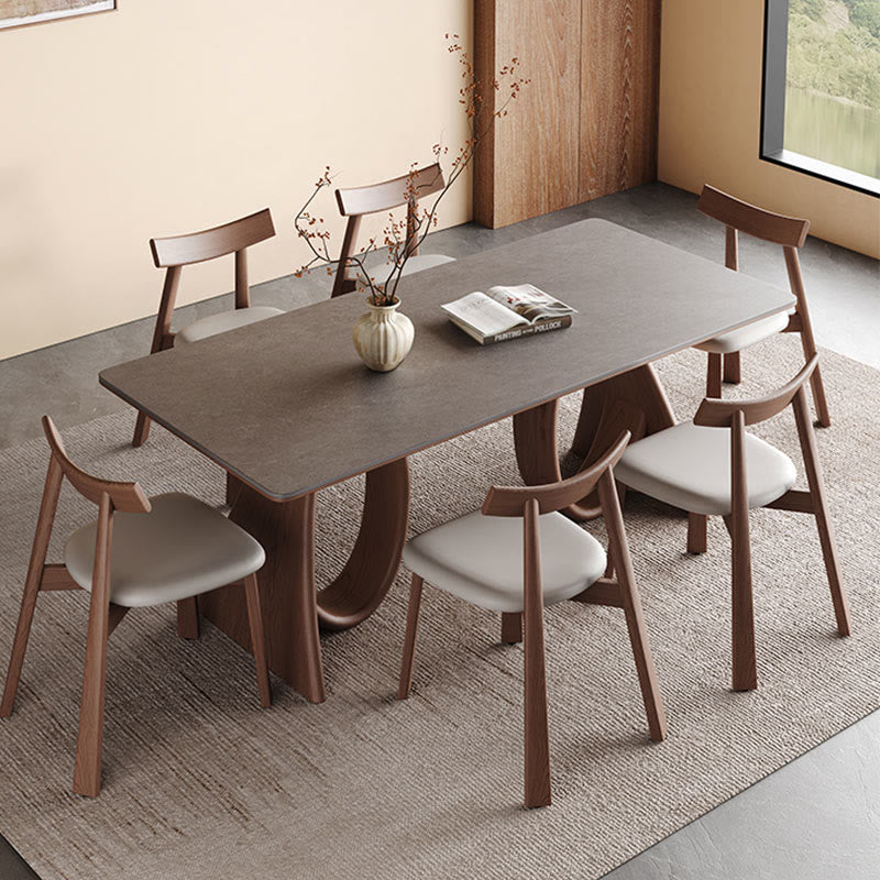 Mid-century Trapezoidal Solid Wood Base Dining Table Set