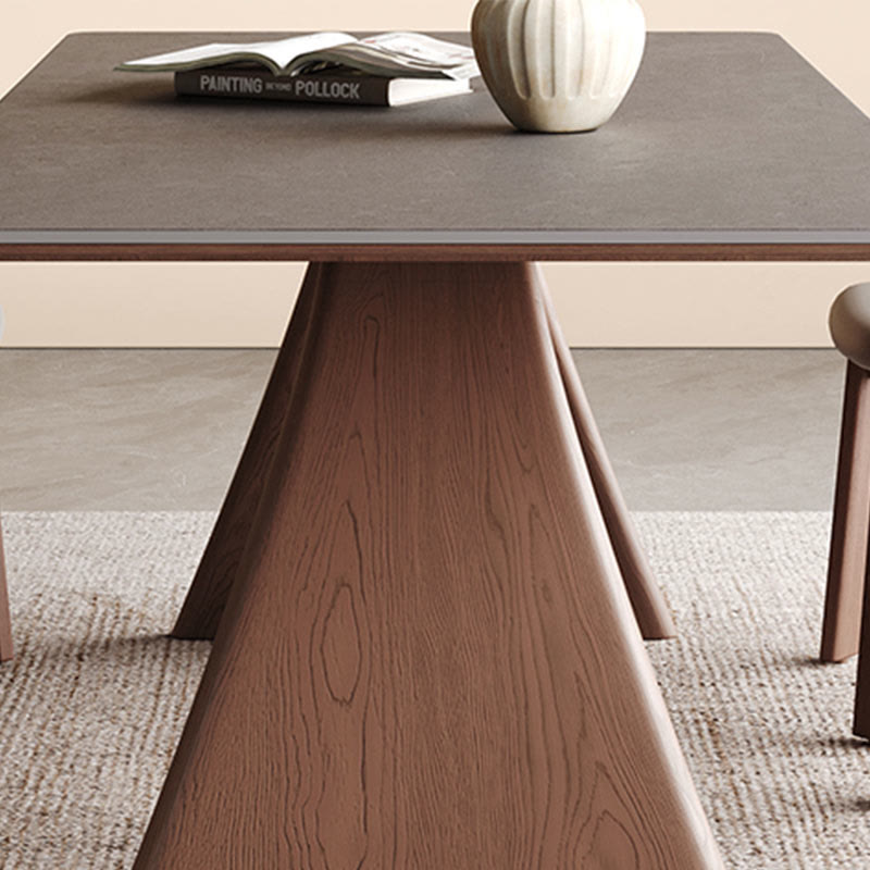 Mid-century Trapezoidal Solid Wood Base Dining Table Set