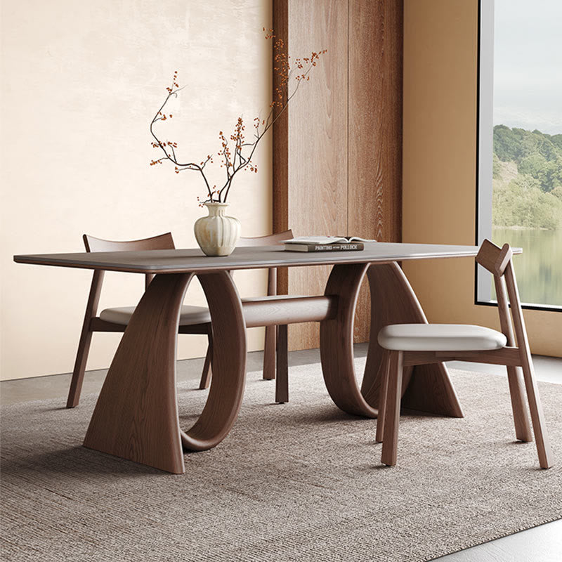 Mid-century Trapezoidal Solid Wood Base Dining Table Set - image 3