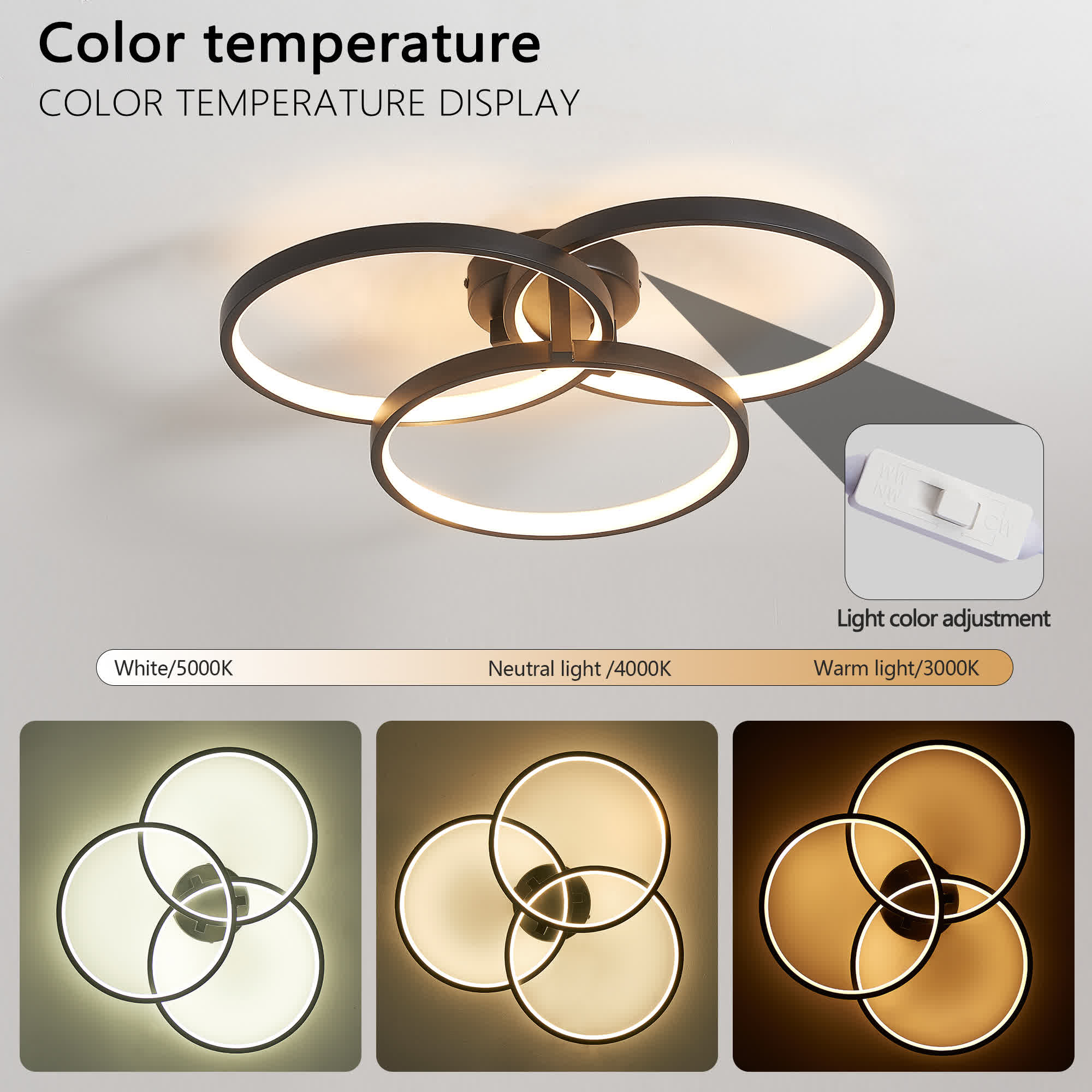 Modern LED 3-Ring Ceiling Light