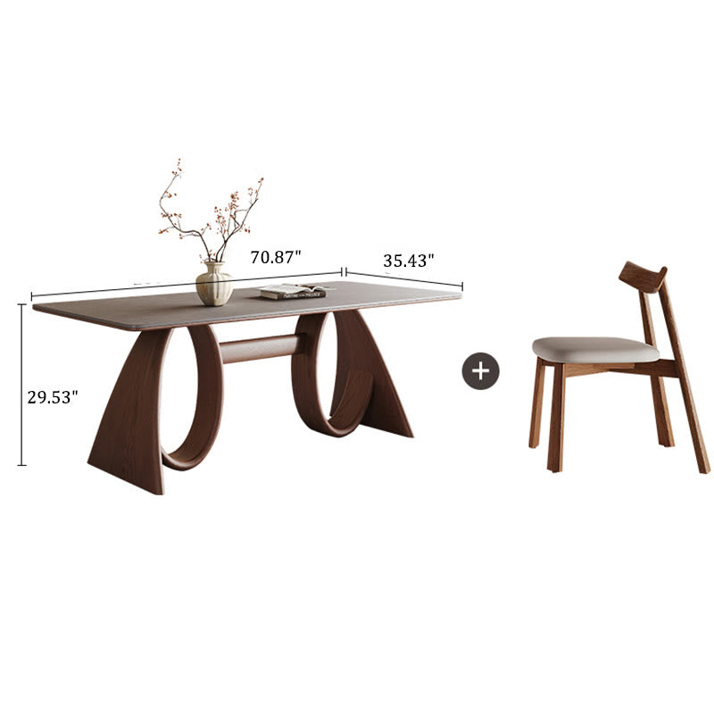 Mid-century Trapezoidal Solid Wood Base Dining Table Set