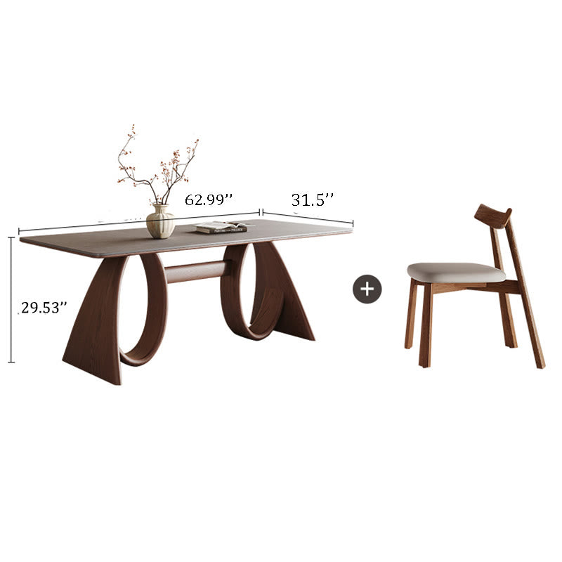 Mid-century Trapezoidal Solid Wood Base Dining Table Set