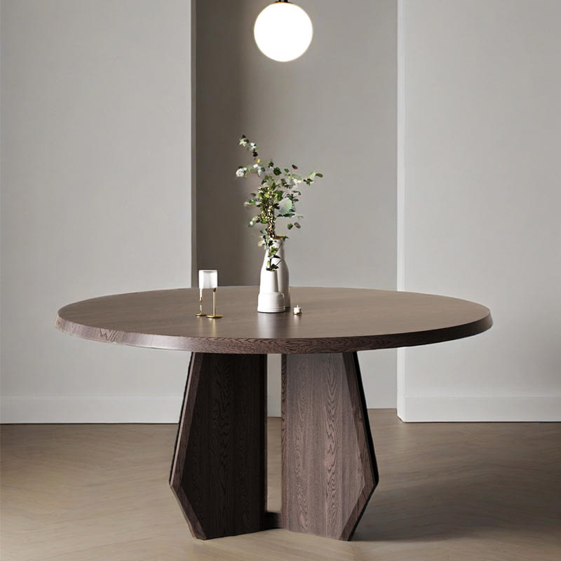 Fan-shaped Angular Solid Wood Dining Table - Walnut - W47.24" x D47.24" x H29.53" - image 0