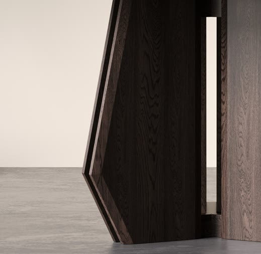 Fan-shaped Angular Solid Wood Dining Table