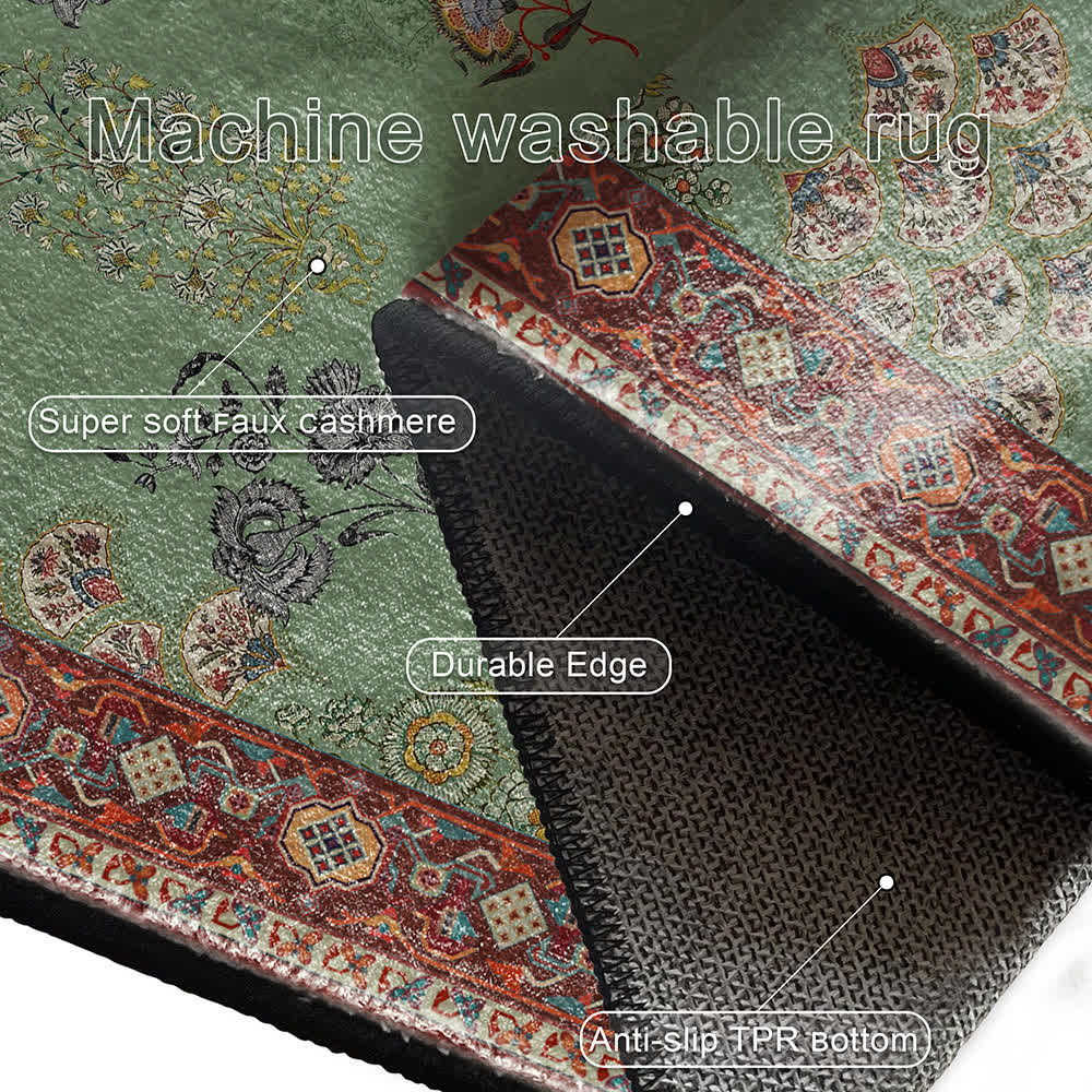 Washable Vintage Floral Anti-slip Area Rug - image 10