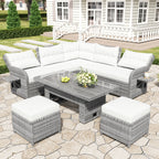 4Pcs Outdoor Rattan Patio Furniture Set - Beige - 1x Sectional Sofa+ 2x Ottoman+ 1x Table - image 0