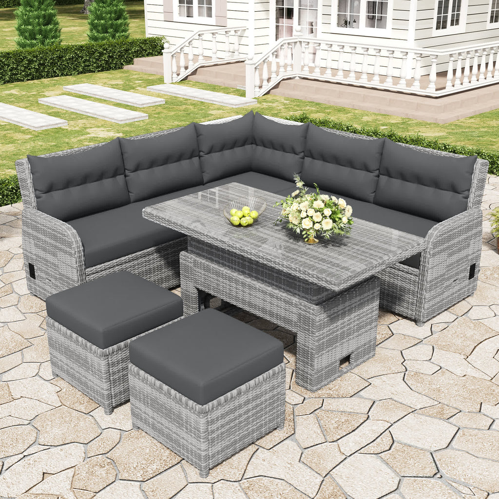 4Pcs Outdoor Rattan Patio Furniture Set - Grey - 1x Sectional Sofa+ 2x Ottoman+ 1x Table - image 17