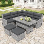 4Pcs Outdoor Rattan Patio Furniture Set - Grey - 1x Sectional Sofa+ 2x Ottoman+ 1x Table - image 17
