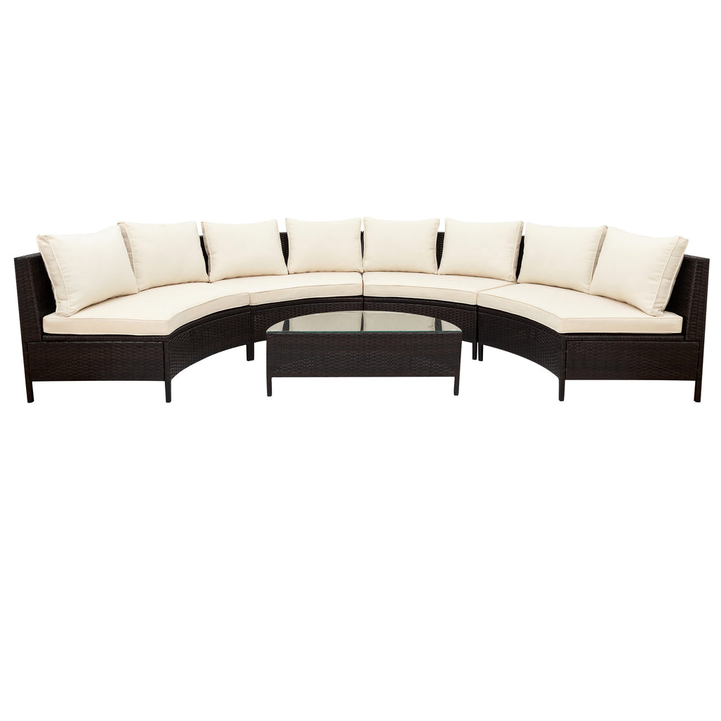 5Pcs Outdoor Patio Sectional Furniture Half-Moon Sofa Set