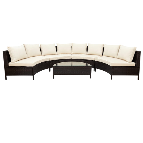 5Pcs Outdoor Patio Sectional Furniture Half-Moon Sofa Set