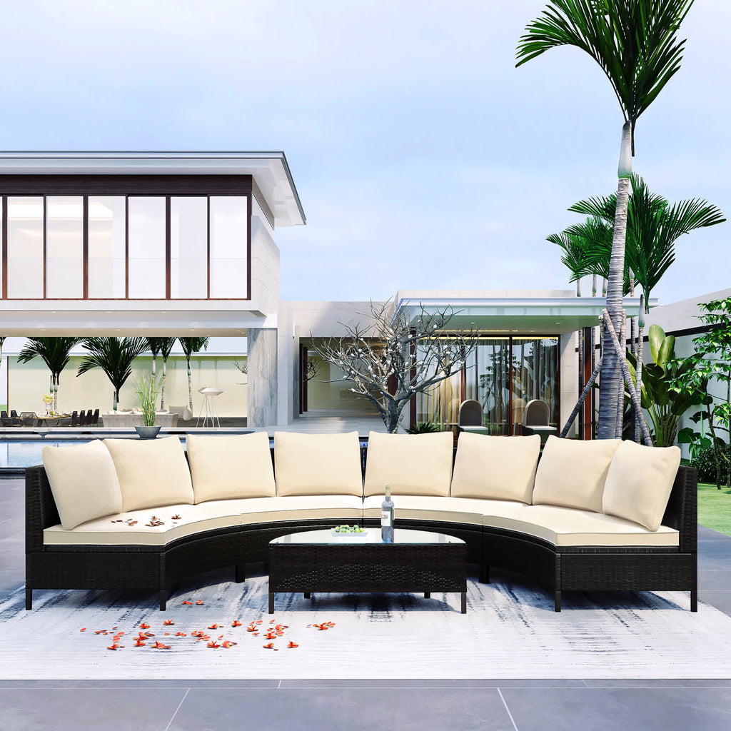 5Pcs Outdoor Patio Sectional Furniture Half-Moon Sofa Set - image 2