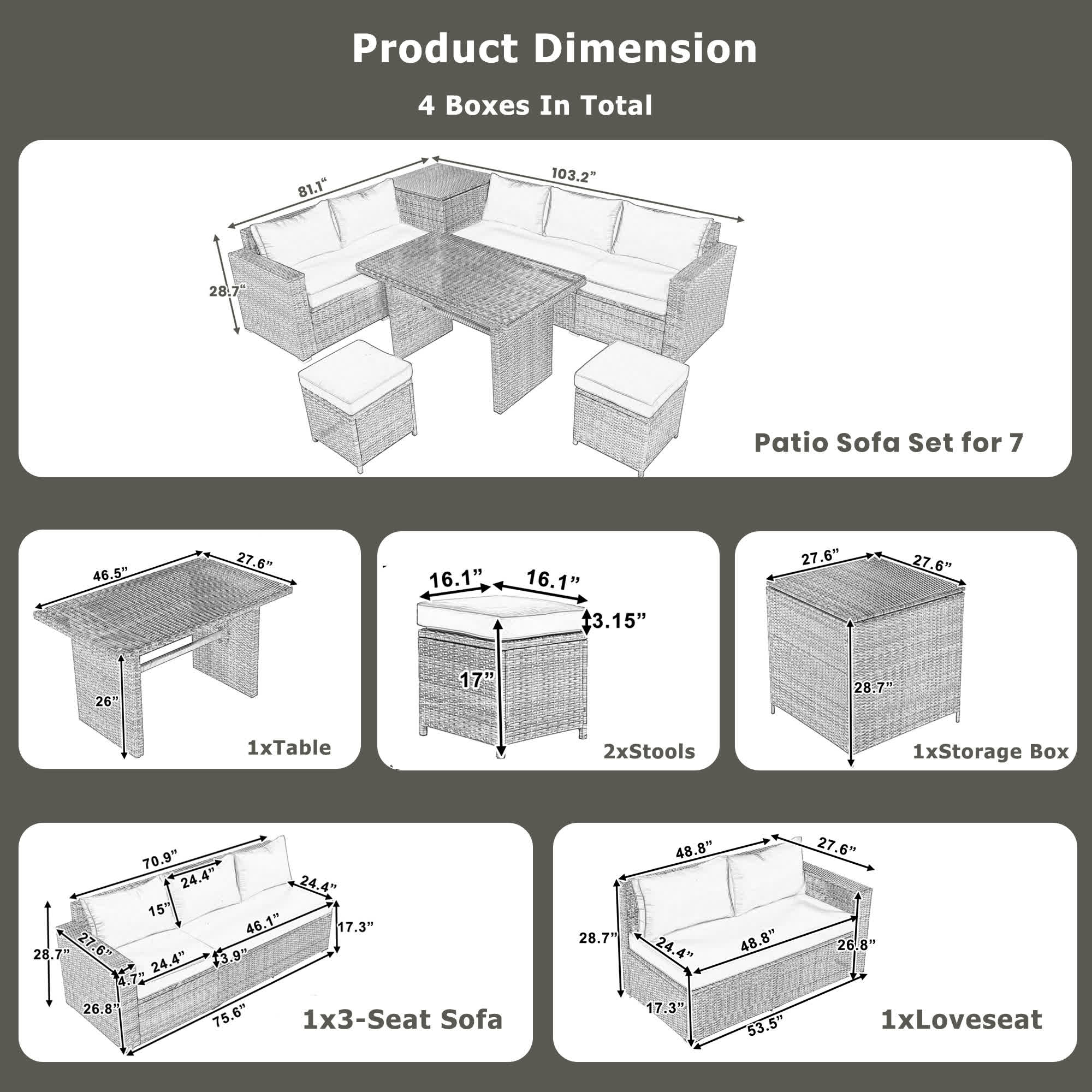 6Pcs Garden Patio Rattan Sectional Furniture Set - image 5