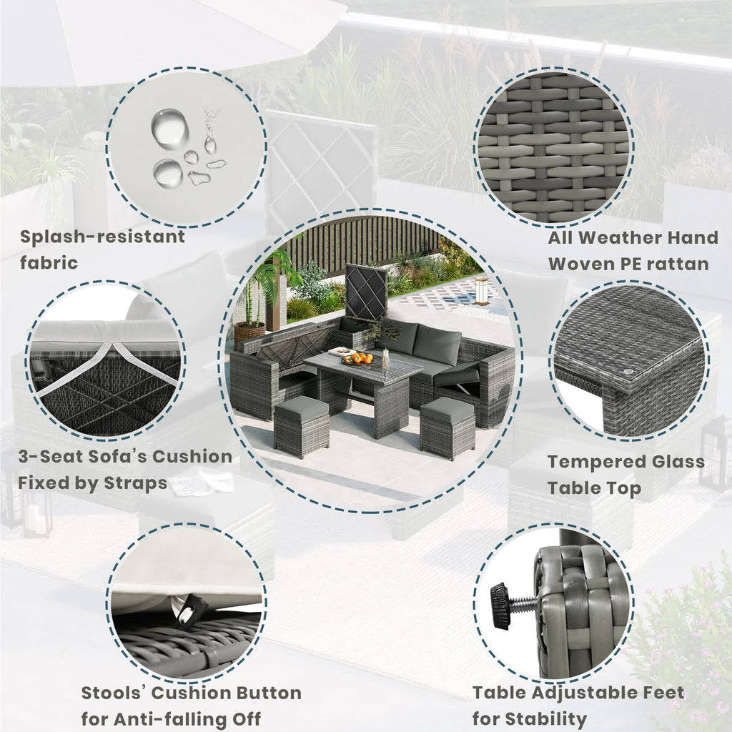 6Pcs Garden Patio Rattan Sectional Furniture Set - image 2