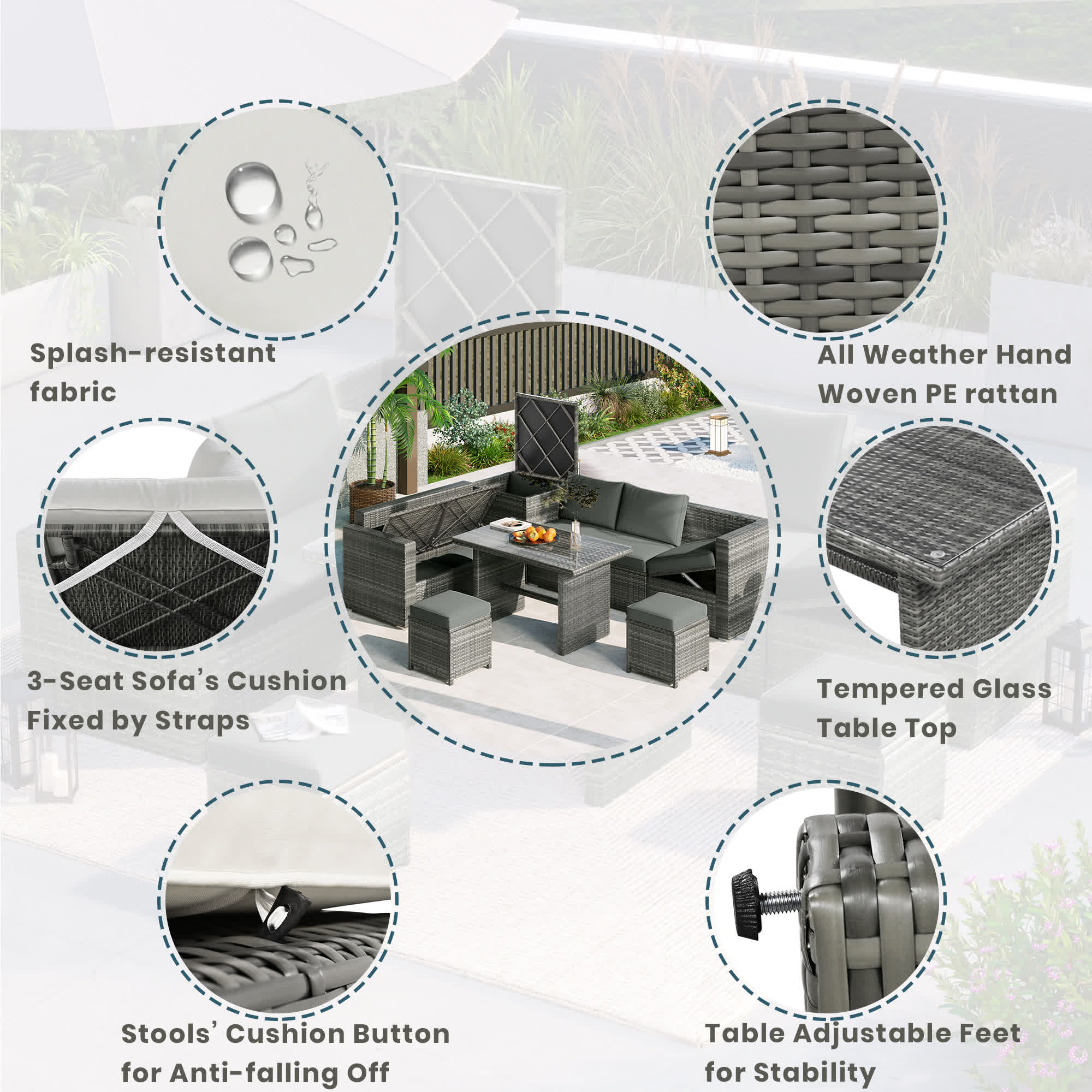 6Pcs Garden Patio Rattan Sectional Furniture Set - image 2