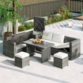 6Pcs Garden Patio Rattan Sectional Furniture Set - Beige - 1x loveseat+1x 3-seat sofa+1x storage box+1x table+2x stools+4x cushions+5x pillows - image 0