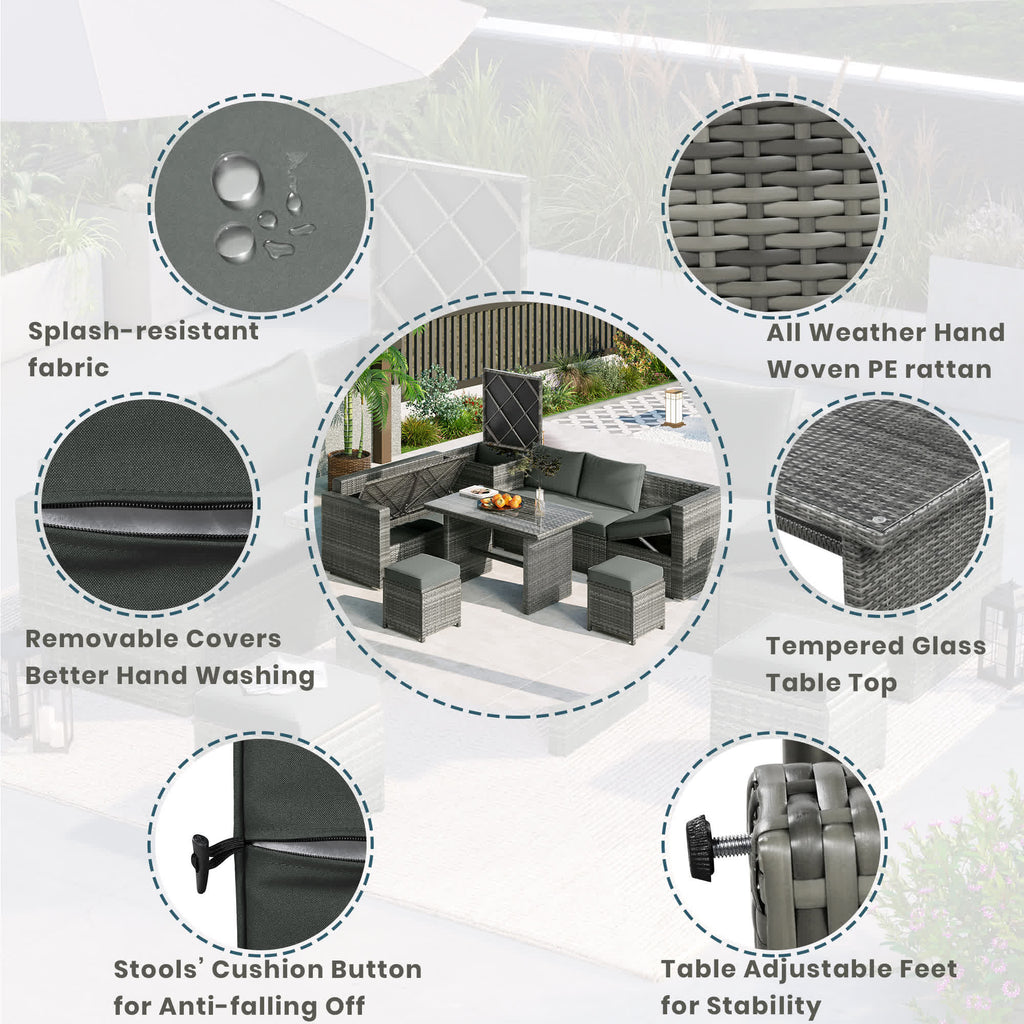 6Pcs Garden Patio Rattan Sectional Furniture Set - image 23