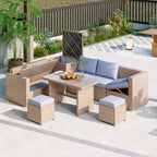 6Pcs Garden Patio Rattan Sectional Furniture Set - Natural - 1x loveseat+1x 3-seat sofa+1x storage box+1x table+2x stools+4x cushions+5x pillows - image 37