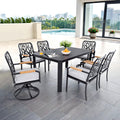 7Pcs Aluminum Outdoor Table and Chair Set - Black - 1x Dining Table+ 4x Dining Chair+ 2x Swivel Rocker - image 0