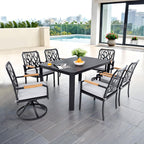 7Pcs Aluminum Outdoor Table and Chair Set - Black - 1x Dining Table+ 4x Dining Chair+ 2x Swivel Rocker - image 0