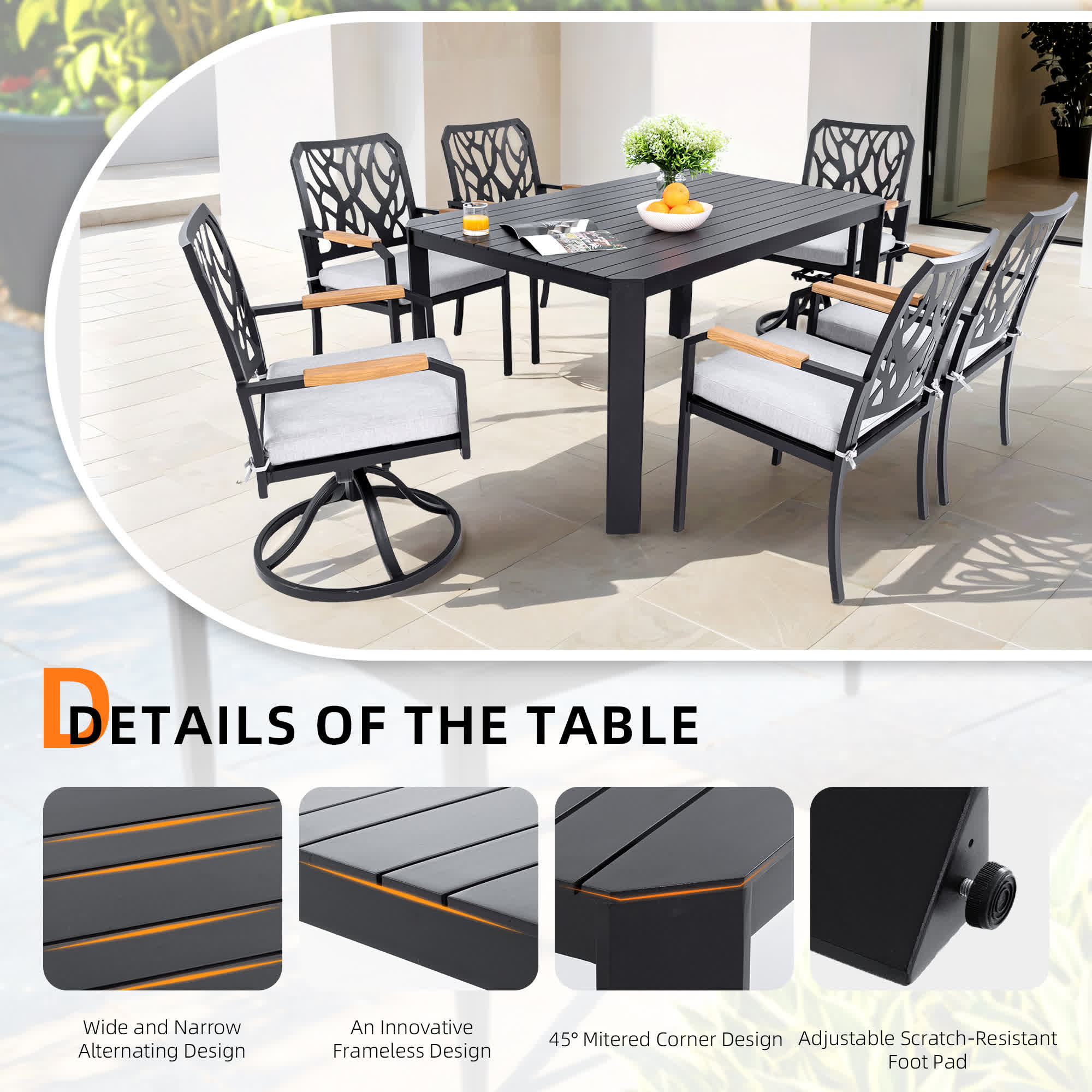 7Pcs Aluminum Outdoor Table and Chair Set - image 8