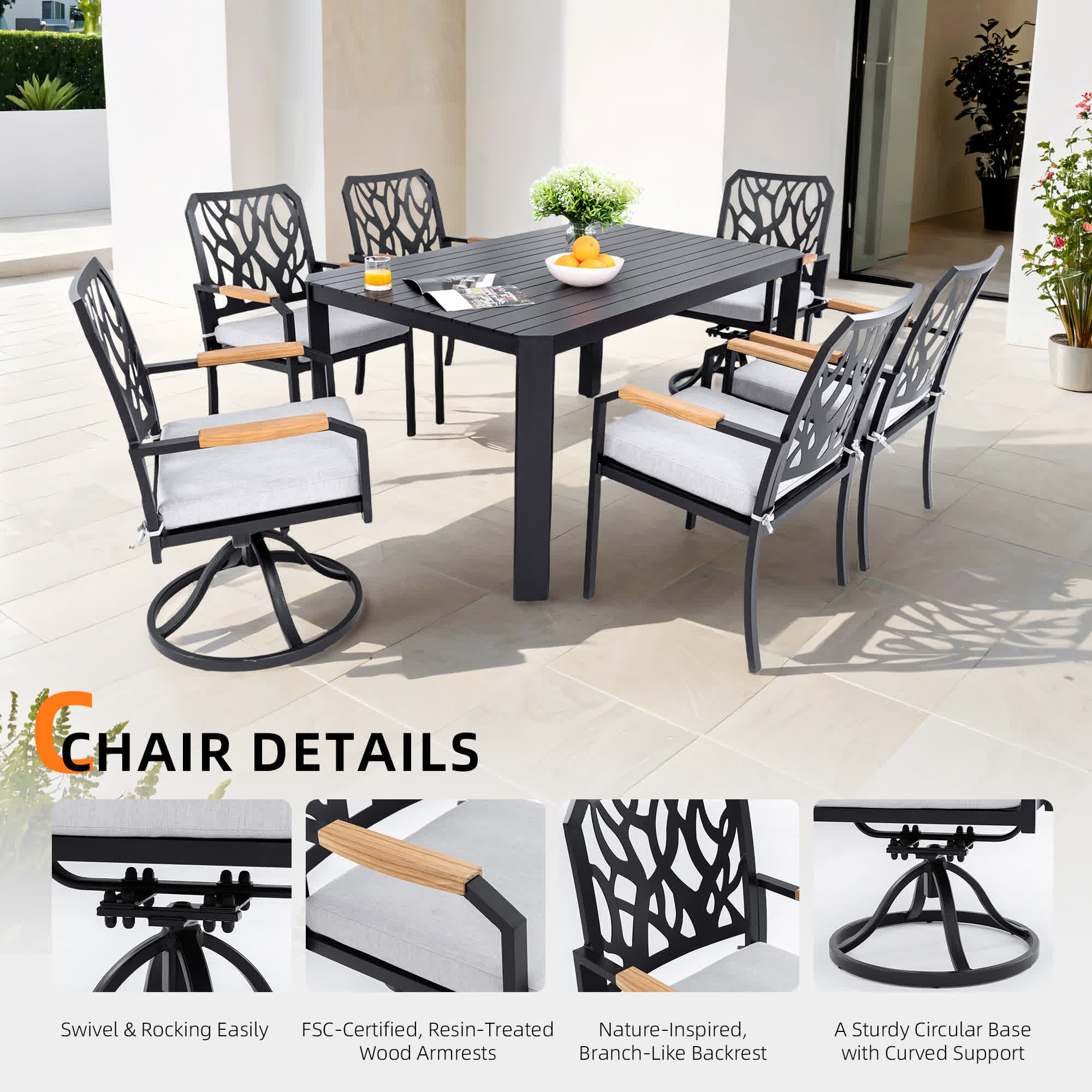 7Pcs Aluminum Outdoor Table and Chair Set - image 4