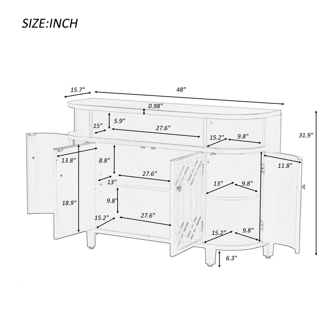 Iffhome U-Style Curved Design Buffet Sideboard