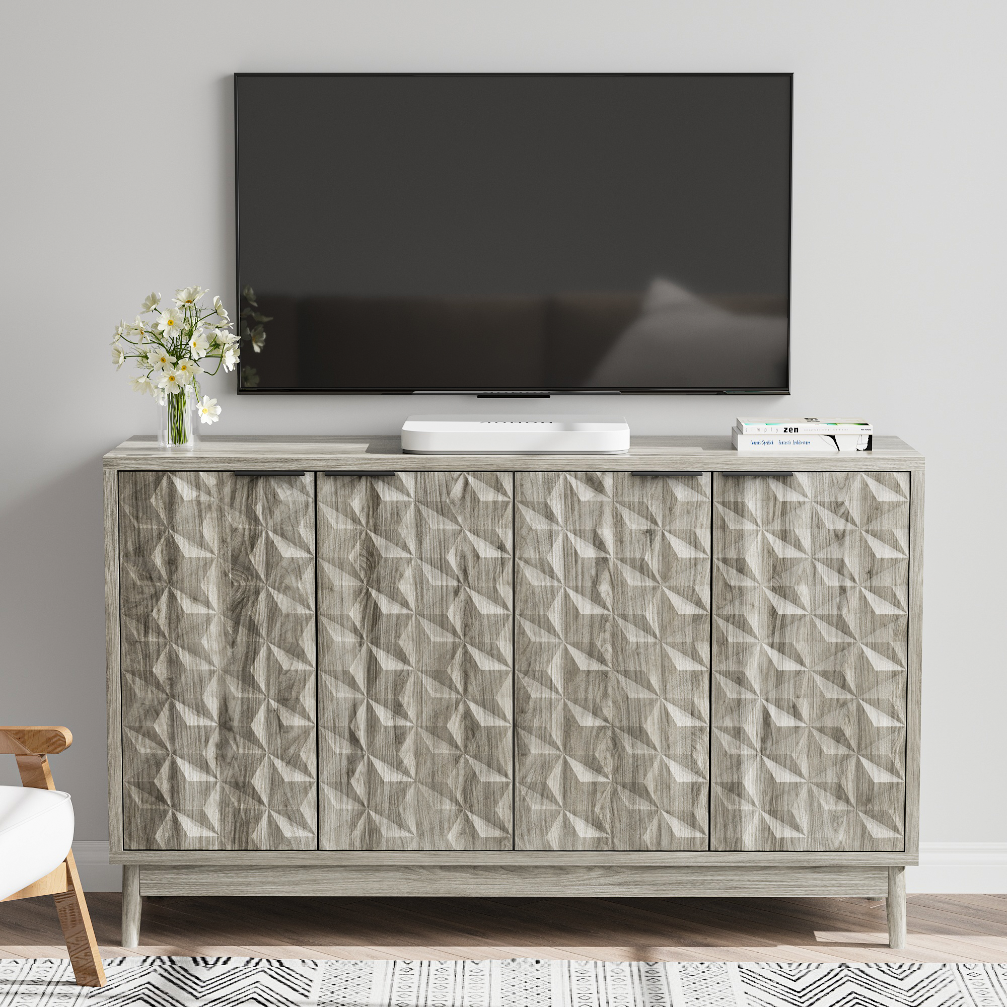 Modern Style Diamond-shaped Relief Buffet Cabinet