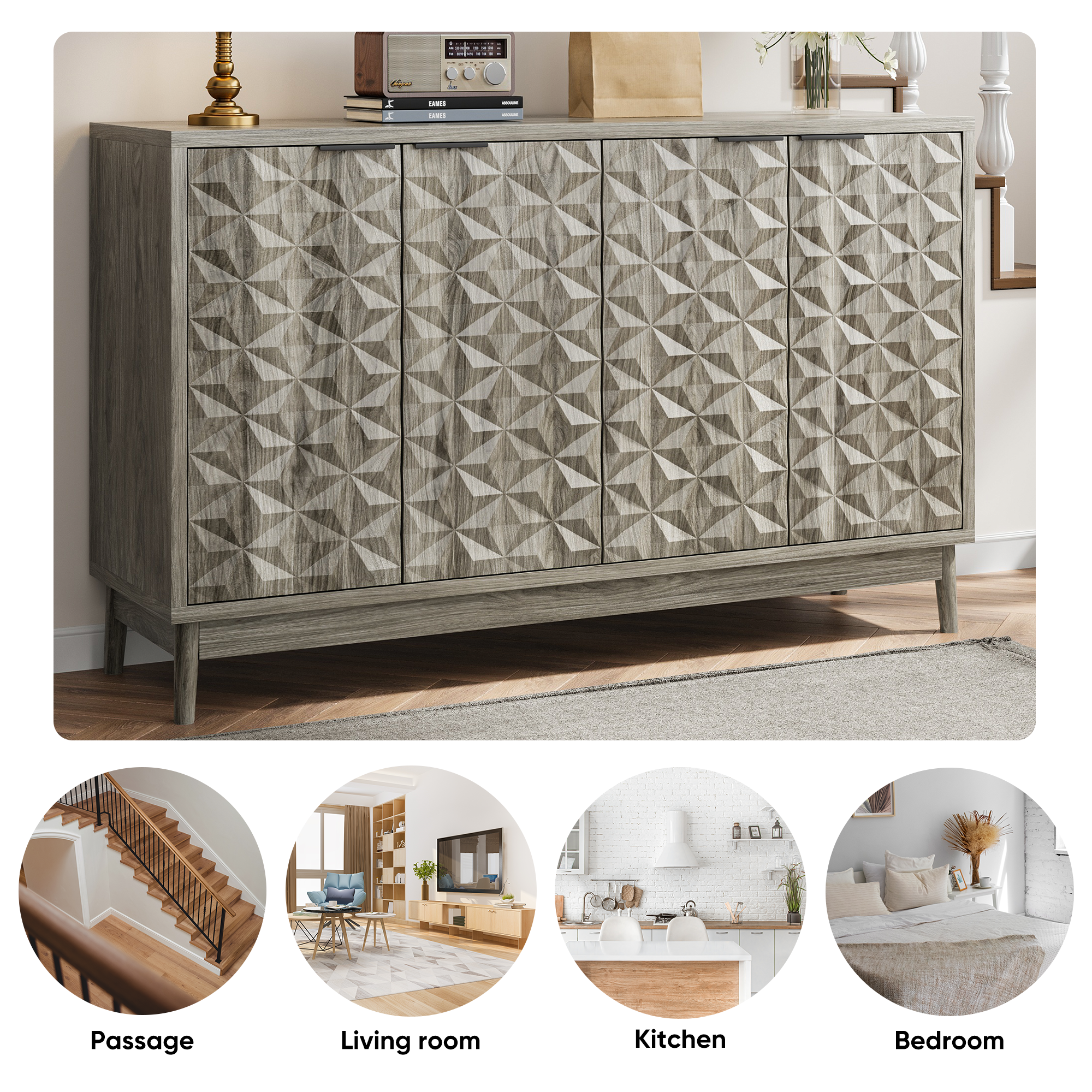 Modern Style Diamond-shaped Relief Buffet Cabinet