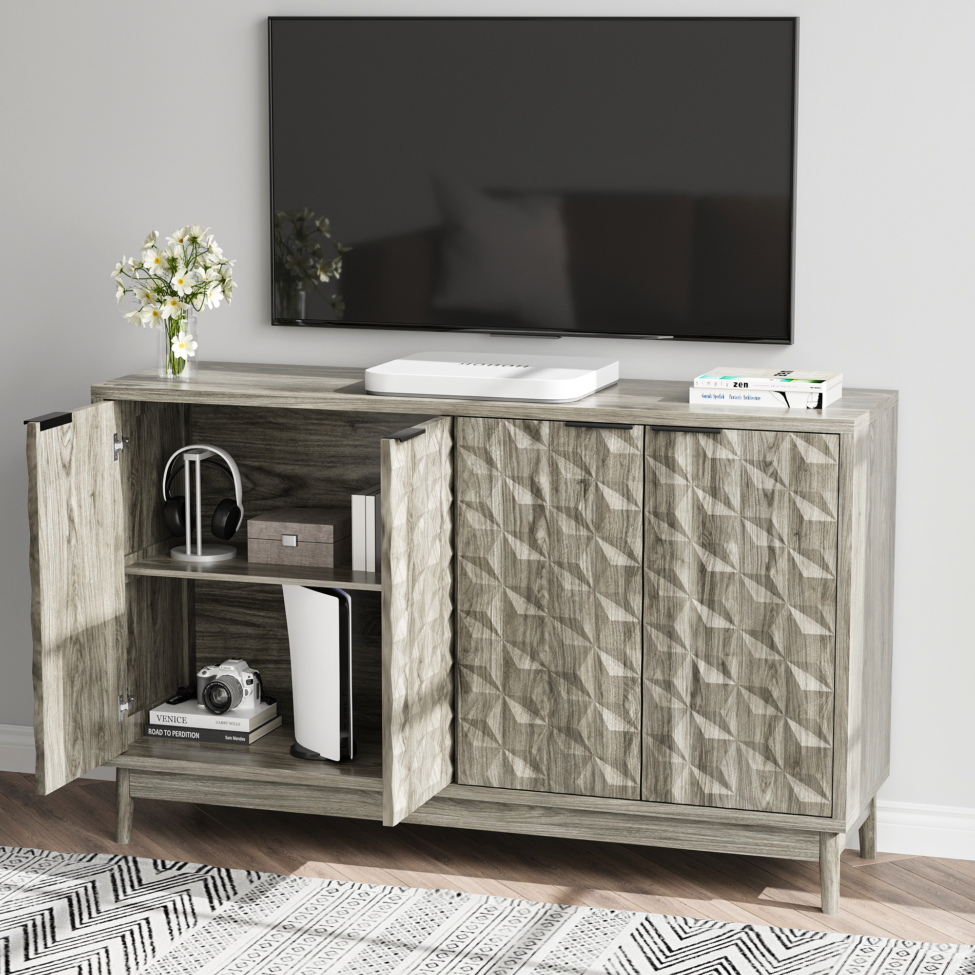 Modern Style Diamond-shaped Relief Buffet Cabinet
