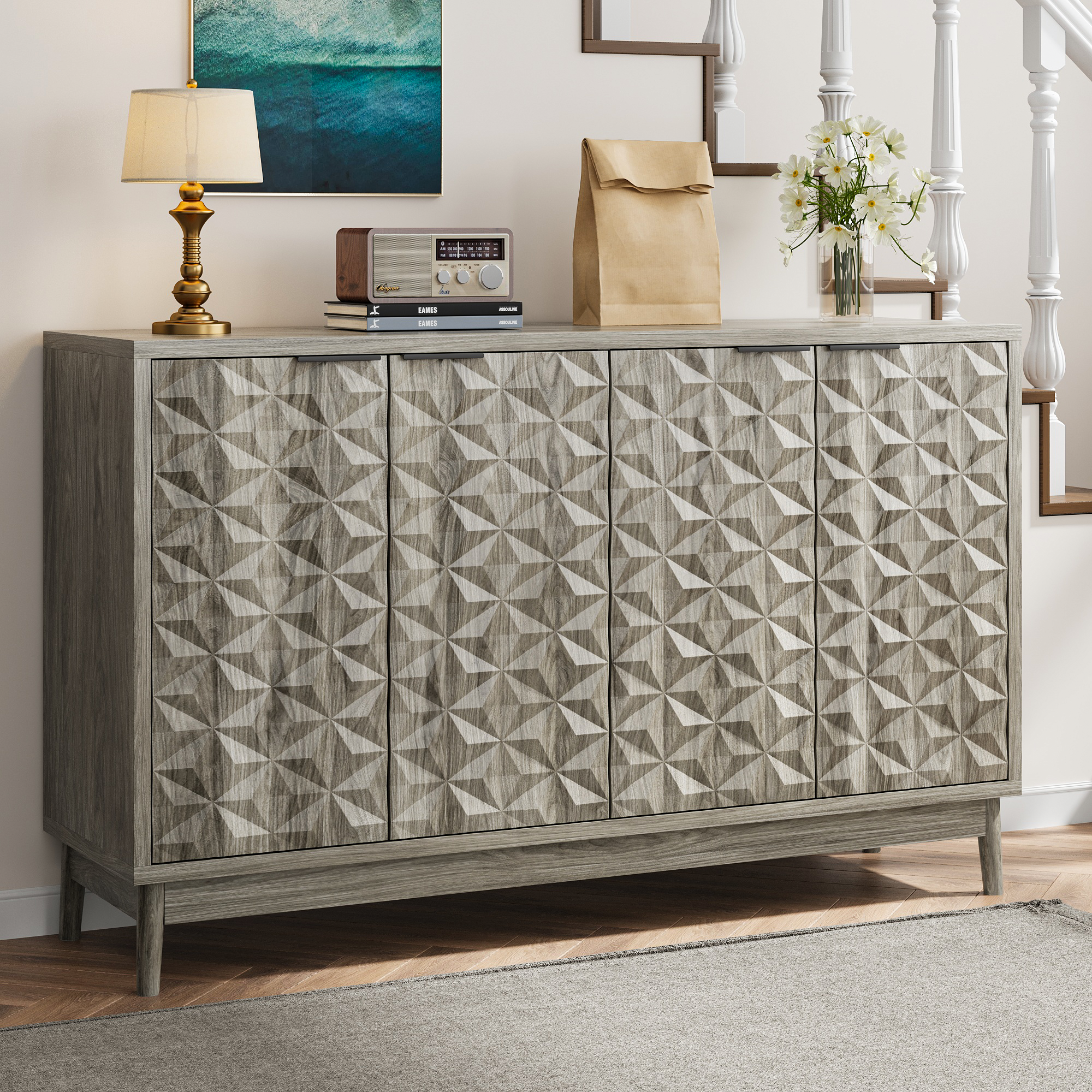 Modern Style Diamond-shaped Relief Buffet Cabinet