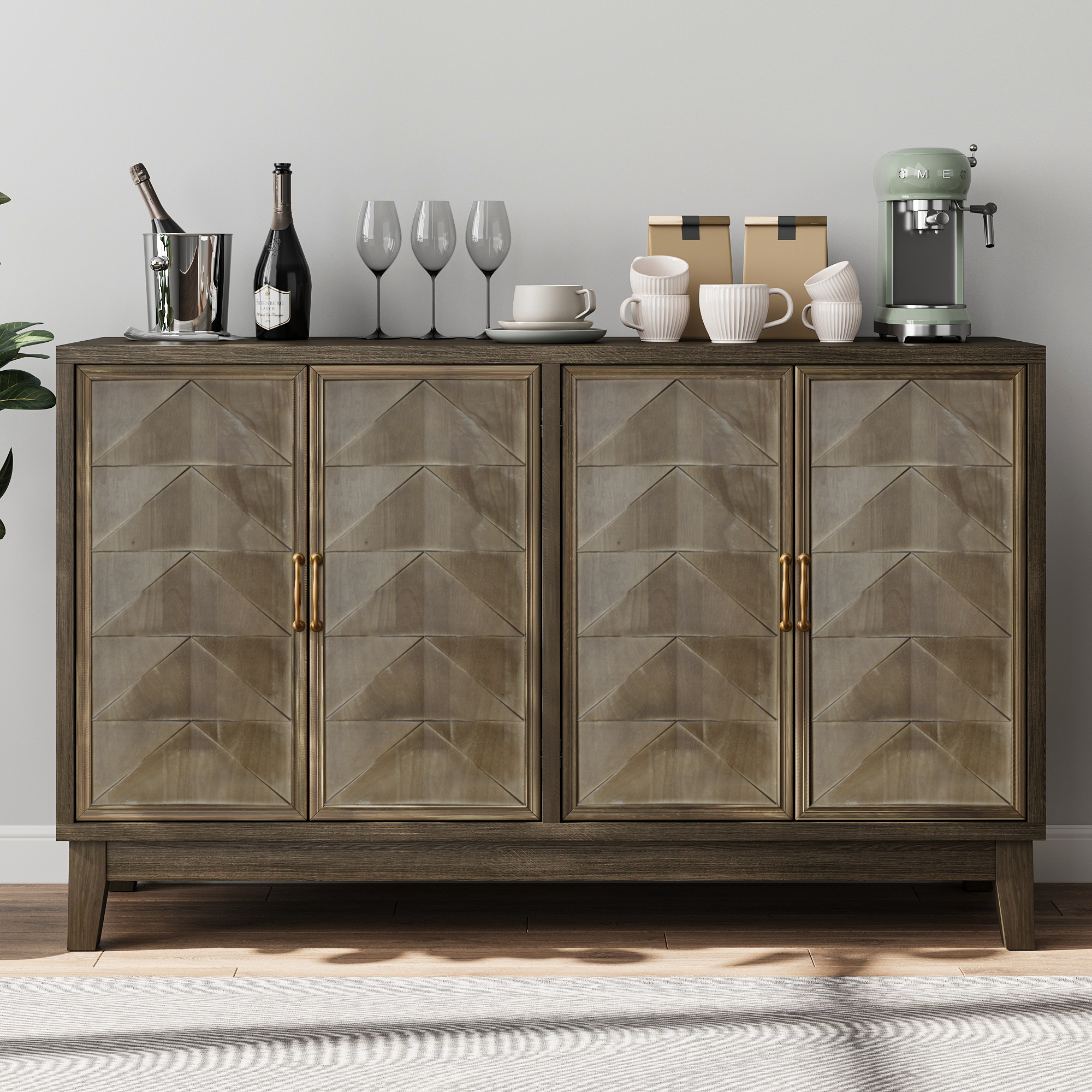 Modern Style Diamond-shaped Relief Buffet Cabinet
