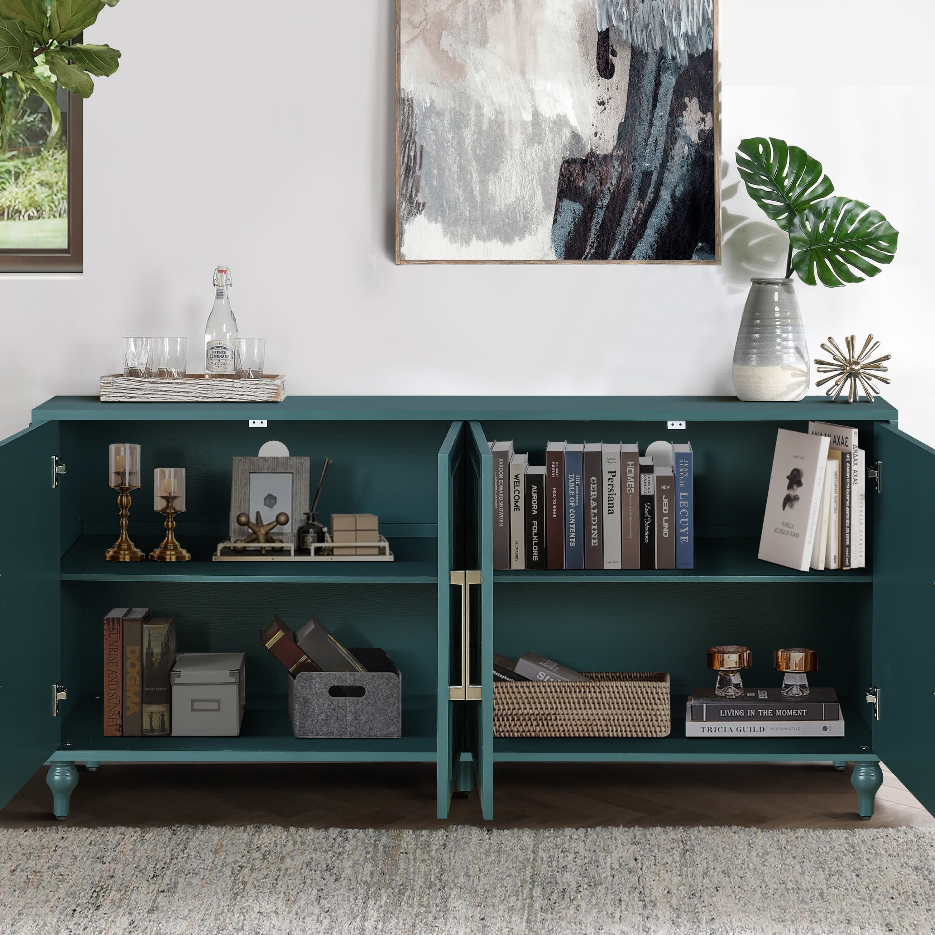 Wooden Modern Carved Flower Door Sideboard Console - image 4
