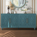Wooden Modern Carved Flower Door Sideboard Console - Navy Blue - 62.99"L x 15.75"W x 32.00"H - image 0