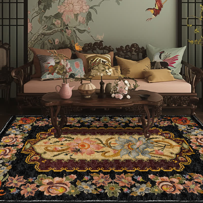 Vintage Floral Washable Durable Anti-slip Area Rug
