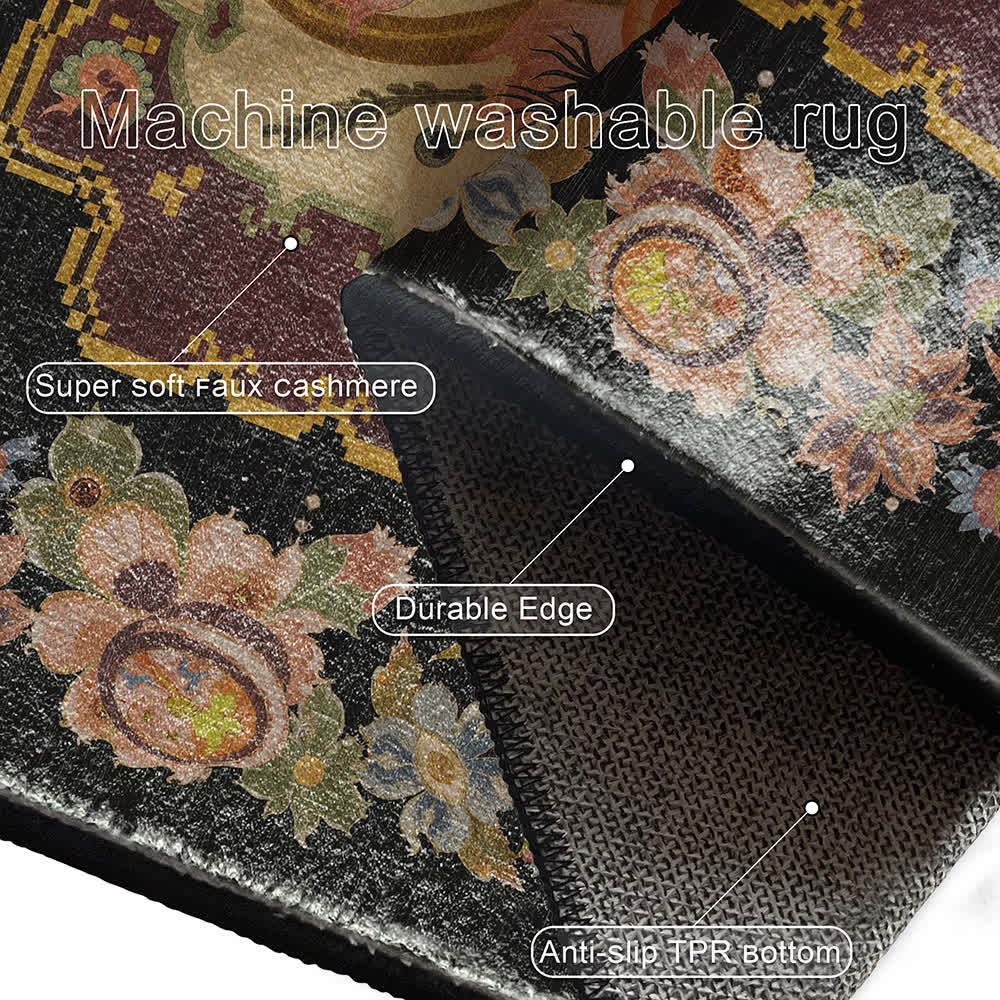 Vintage Floral Washable Durable Anti-slip Area Rug  - image 4
