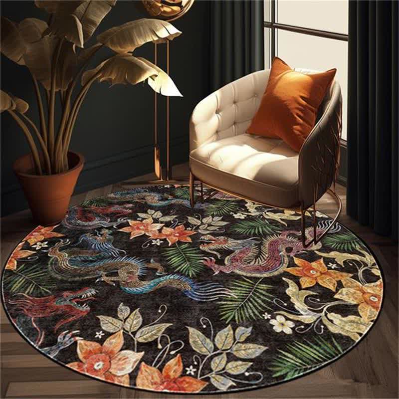 Round-shaped Vintage Floral Anti-slip Area Rug  - image 1