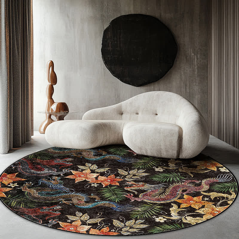 Round-shaped Vintage Floral Anti-slip Area Rug  - image 3