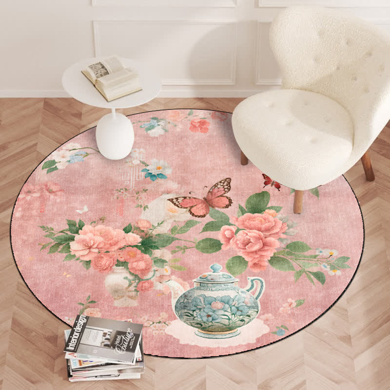 Floral Butterfly Anti-slip Washable Indoor Outdoor Rug  - image 1