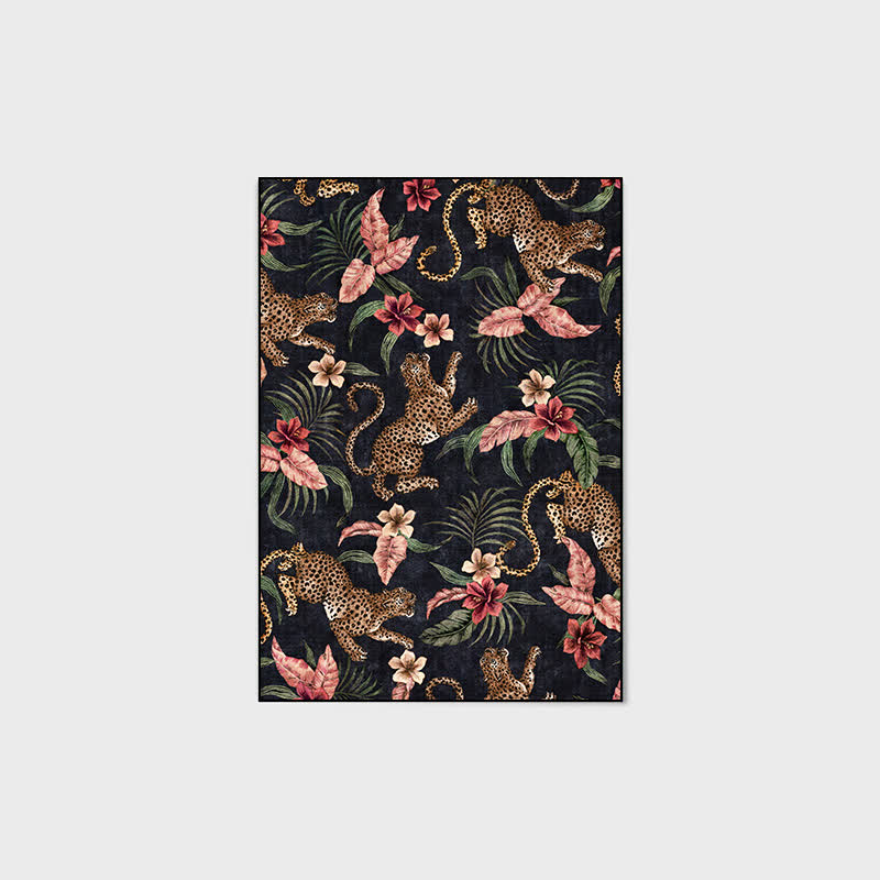 Tropical Leopard Washable Anti-slip Area Rug - Black - 60" x 96" - image 2