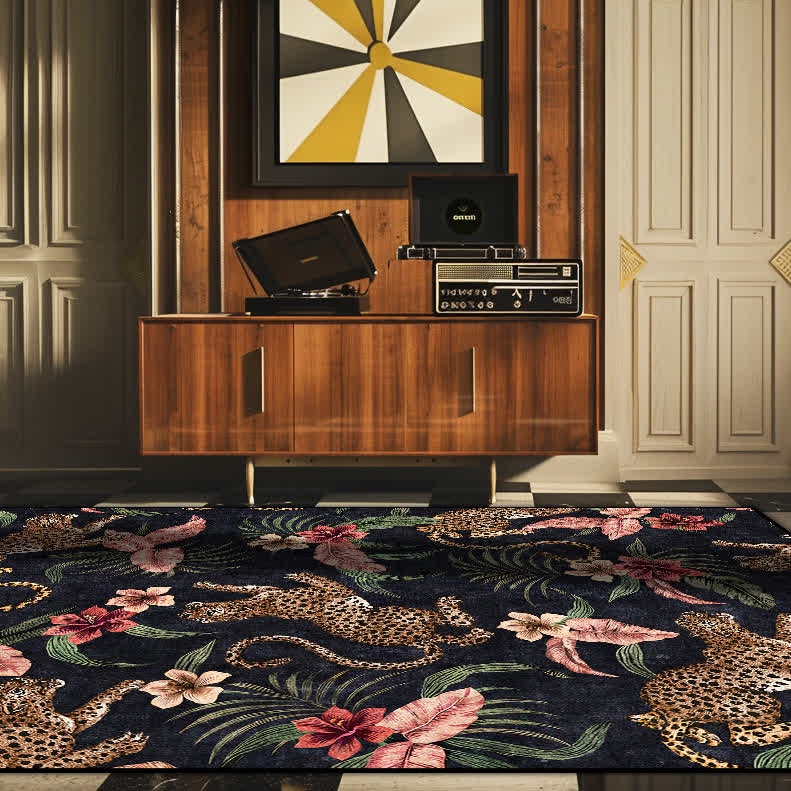 Tropical Leopard Washable Anti-slip Area Rug - image 0