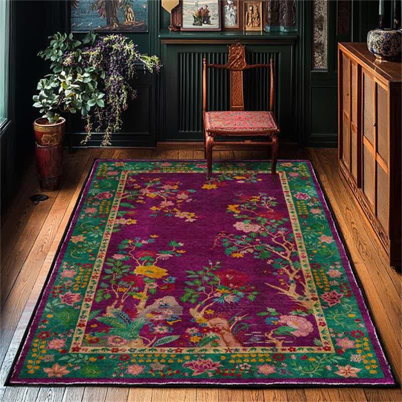 Anti-slip Washable Vintage Floral Decorative Area Rug - 95" x 119" - image 1