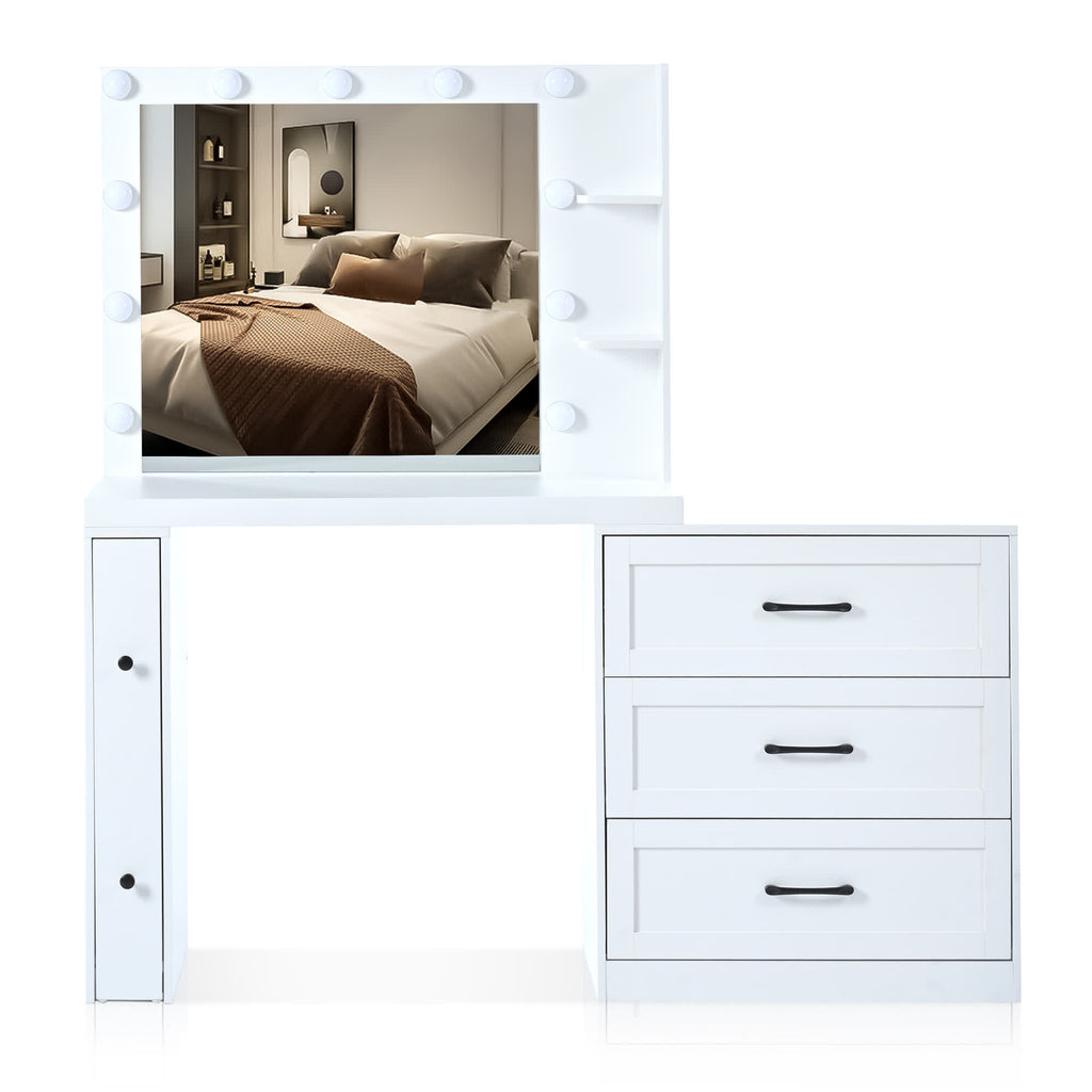 Vanity Desk with Freely Adjustable Side Cabinet