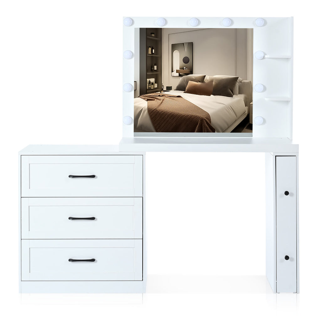 Vanity Desk with Freely Adjustable Side Cabinet