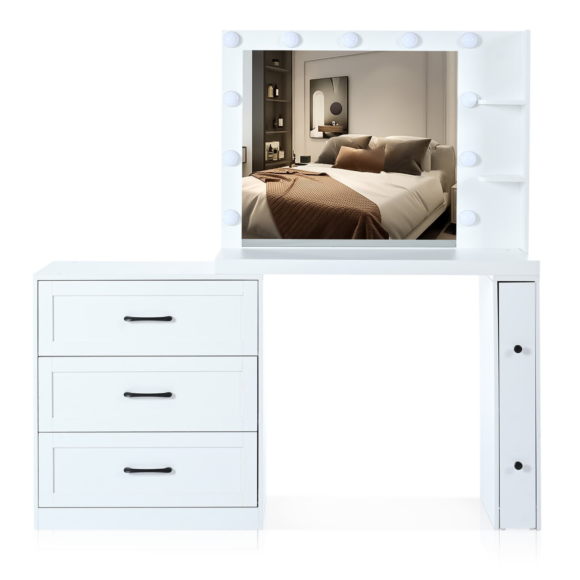 Vanity Desk with Freely Adjustable Side Cabinet