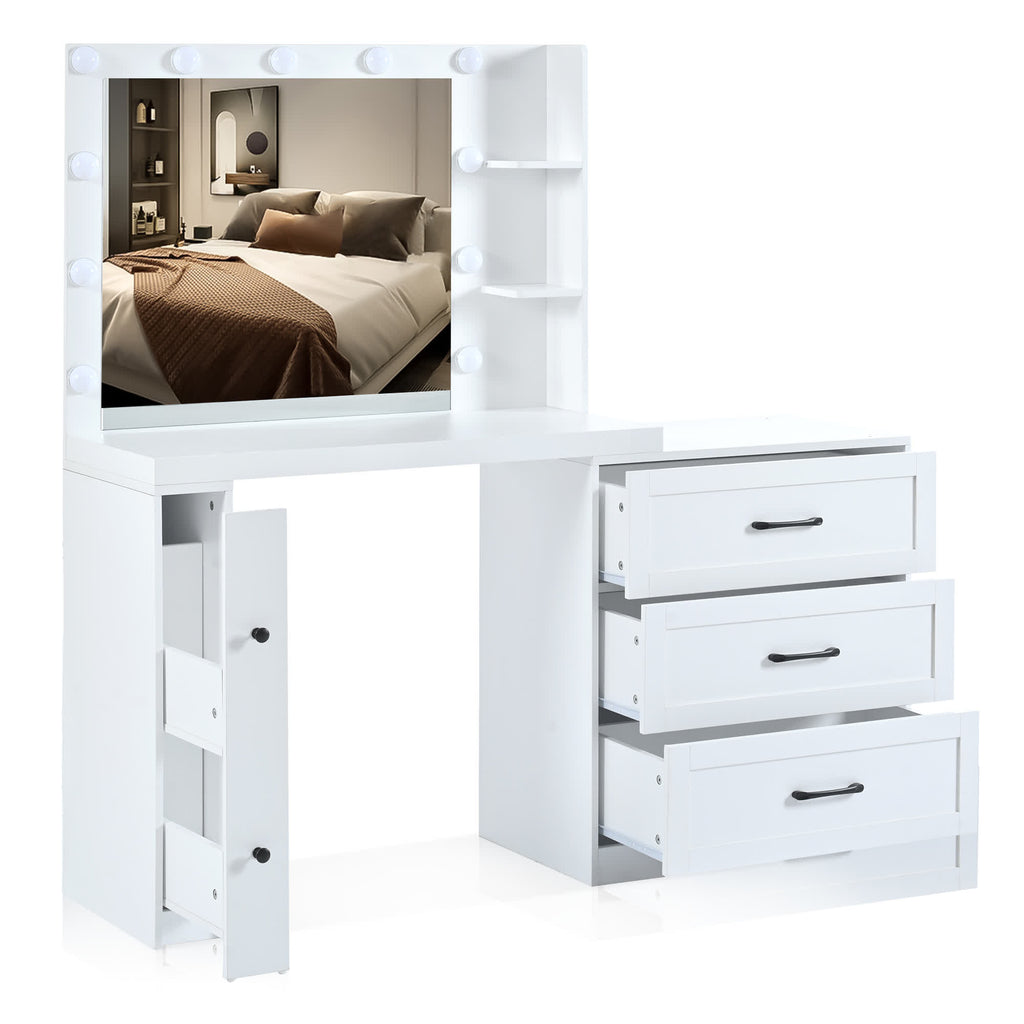 Vanity Desk with Freely Adjustable Side Cabinet