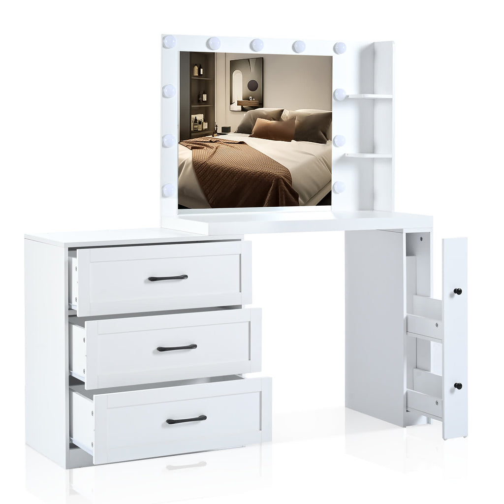 Vanity Desk with Freely Adjustable Side Cabinet