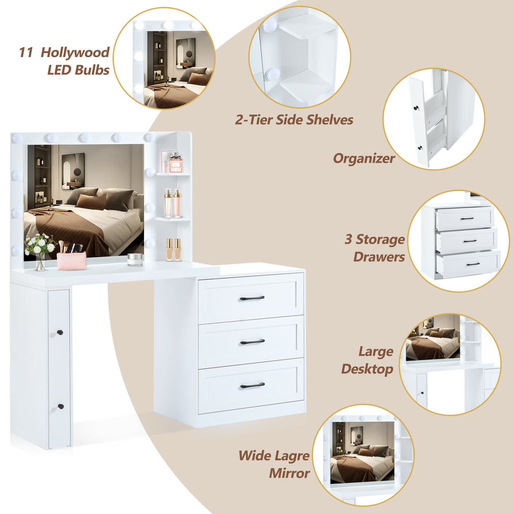Vanity Desk with Freely Adjustable Side Cabinet